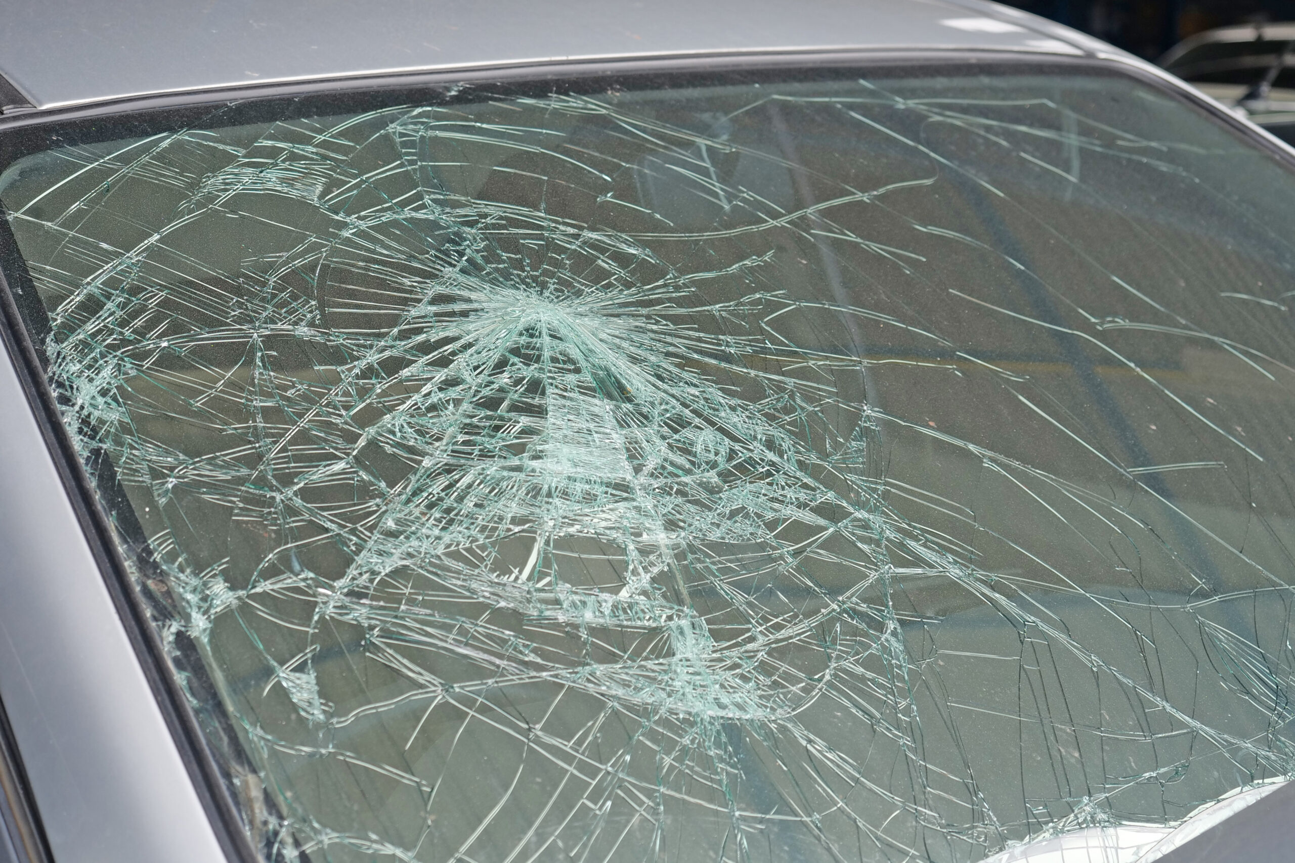 Home broken car windshield. accident of car